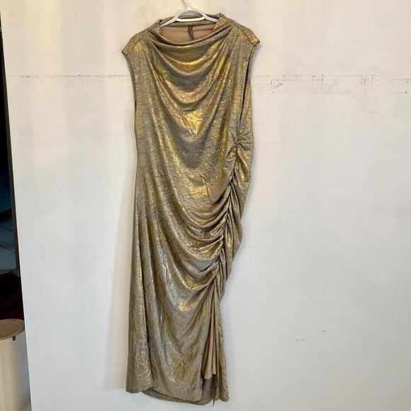 ANTHROPOLOGIE gold Maya ruched cowl neck maxi dress sz XL - Picture 5 of 6